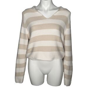 Coastal Soft Girl Relaxed Striped Shawl Collar Sweater M Minimalist Capsule